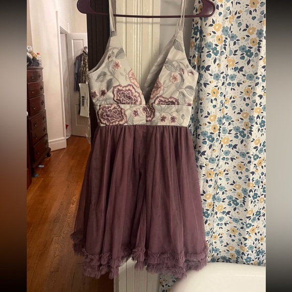 Dear Moon Dresses & Skirts - Floral Embroidered Dress with Purple Skirt